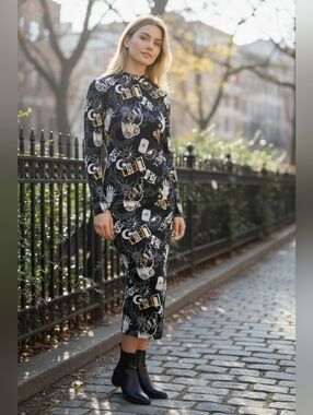 black and yellow tarot card maxi dress #goth #alternative high neck side slit